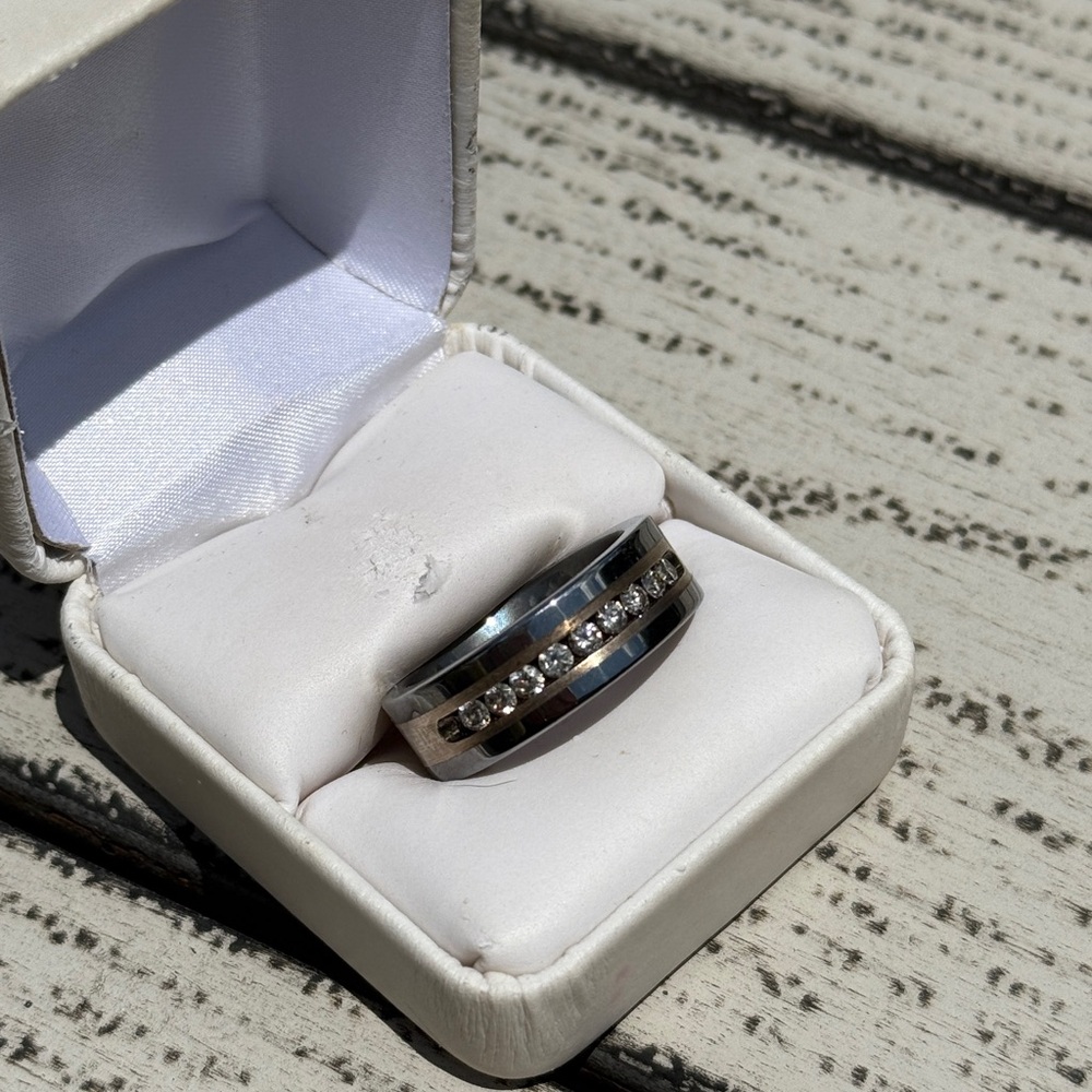 Triton tungsten carbide and sterling wedding band